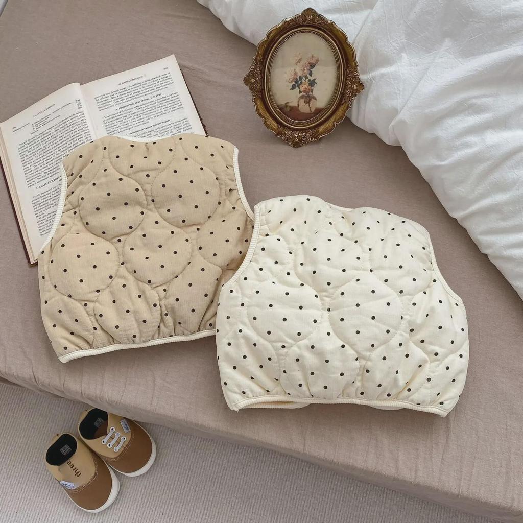 Korean Style Polka Dot Quilted Baby Vest (0-3 Years) - Thick, Warm Cotton for Boys and Girls