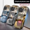 Simple Black Happy Apple For iPhone 16 15 14 13 Plus 12 Mini 11 Pro Max XR Xs Max X 7 8 2022 Half Mirror Elliptical Phone Case