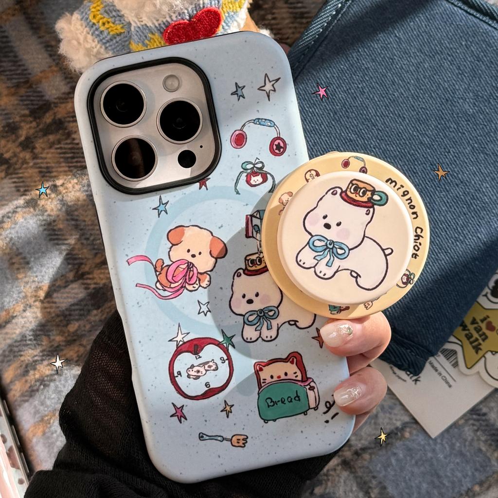 Blauer Welpe Magnetische Halterung für IPhone 17 Handyhülle für IPhone 16 Promax Folie Cartoon 14 Hart 15