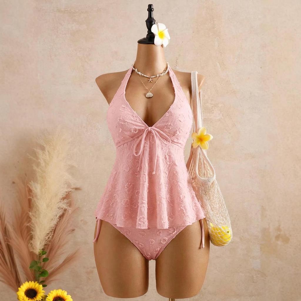 Summer 2026 Women's V-neck Halter Bikini with Ruffle Cover-up