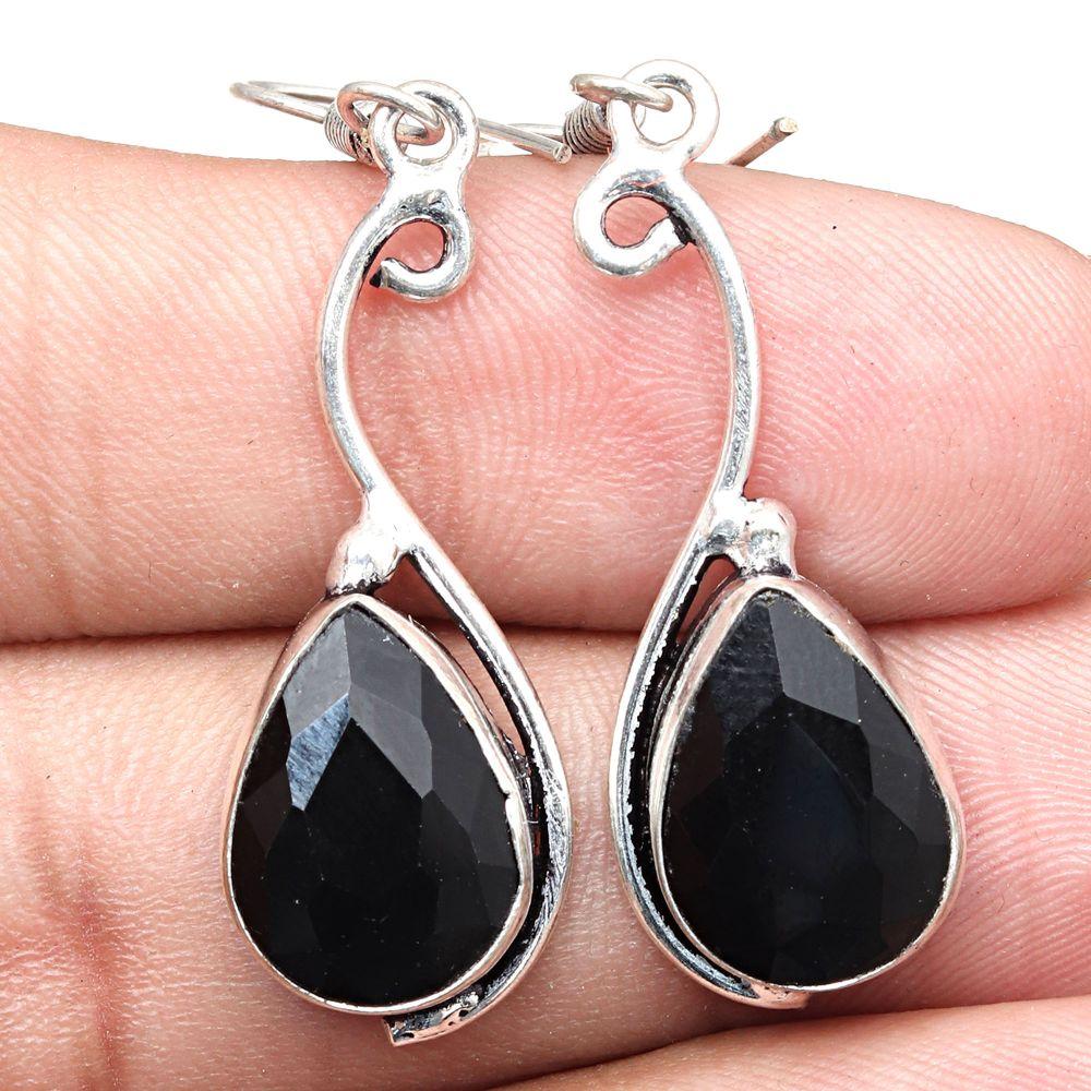 Boucles d'oreilles en argent faites à la main avec pierres précieuses de la colonne vertébrale noire, cadeau pour elle, 1,5''