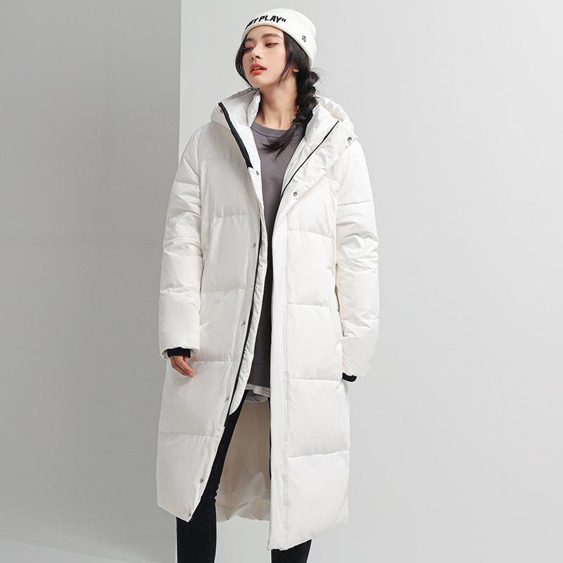 

Men s and women s mid-length hooded cotton jacket thickened warmth and cold resistance quality fabric comfortable loose fashion down jacket S белый