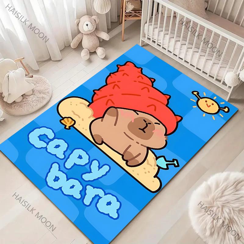 1PC Cute Capybara Cartoon Carpet for Living Room Bedroom Sofa Home Decor Non-slip Floor Mat Children's Activity Area Rugs