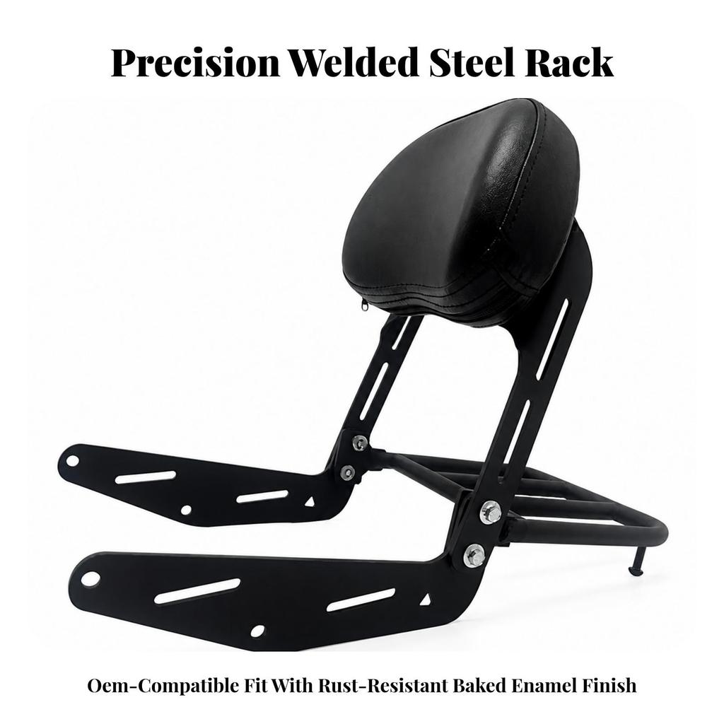 Motorcycle Rear Rack with Backrest | Sturdy Metal Frame, Slotted surface Surface, Cargo