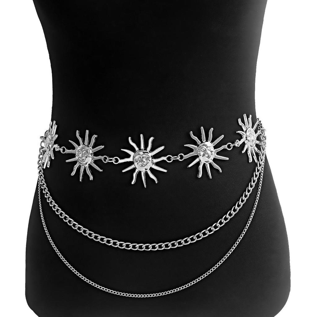 Atmospheric Metal Pendant Waist Chain - Women's Trendy Fashion Body Belt Accessory.
