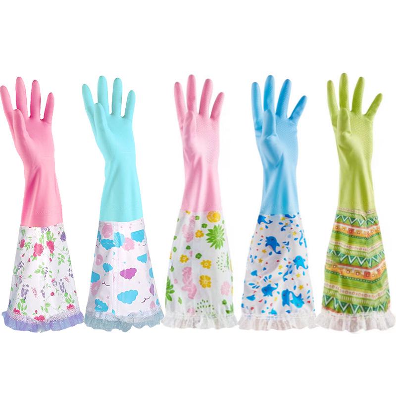 

Водонепроницаемые женские зимние перчатки для мытья посуды: Прочный резиновый латекс с бархатной подкладкой для кухонных и уборочных работ. One Size - Random Color