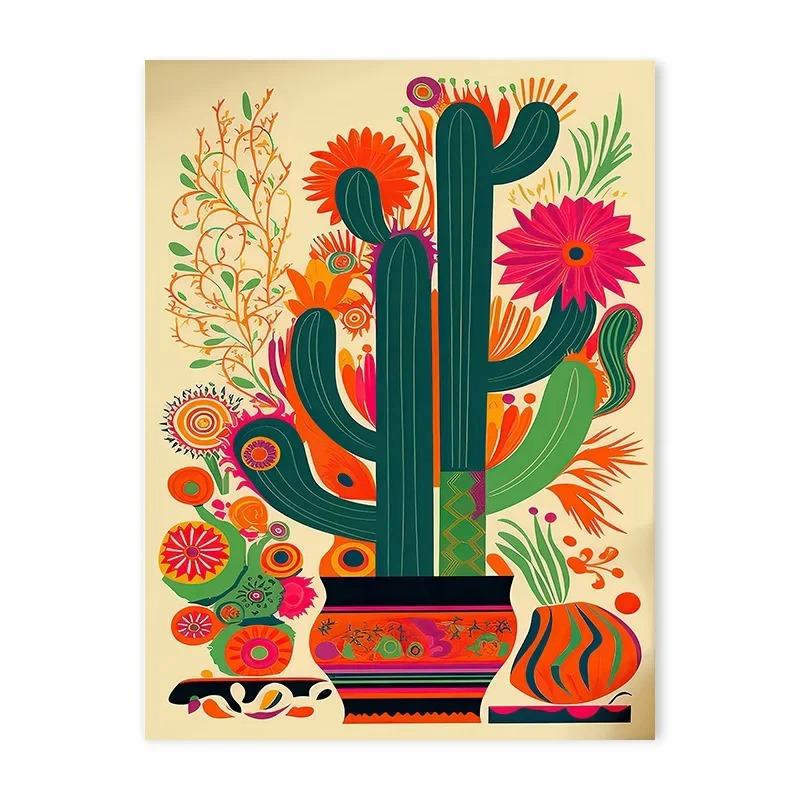 Vintage Mexican Cactus Posters Print Colorful Floral Aesthetic Art Canvas Painting for Modern Living Room Corridor Wall Decor