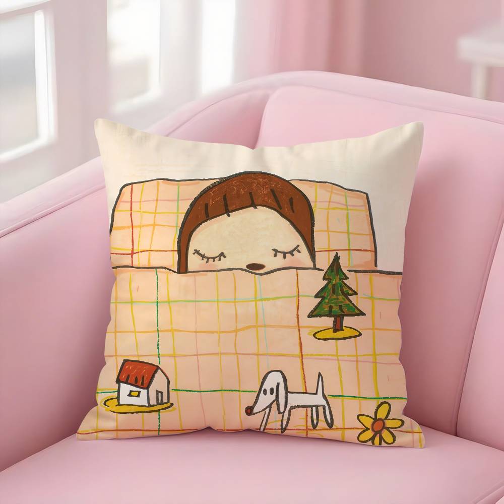 Милый художник Y-Yoshitomo N-NaraS Наволочка Мягкая Плюшевая Ткань Двусторонний Принт Декоративный Дом Гостиная Подарок Наволочка 12x12Inch