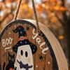 30cm Round Wooden Halloween Theme Door Sign Ghost Pumpkin Cat Party Wall Hanging Decoration for Home Indoor Outdoor Use