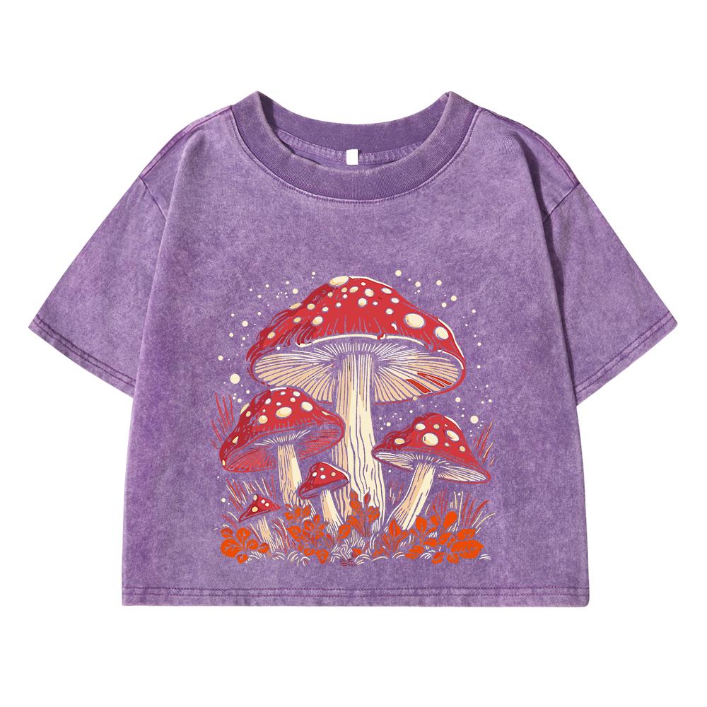 

Женские хлопковые кроп-топы тренд выстиранные футболки красные грибы личность графические принты футболки уличная одежда XL