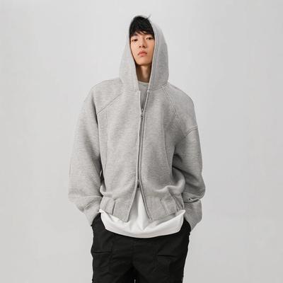 Short Hooded Double Zipper Cardigan Sweater Men's Winter Tide Brand Jacket Clothes