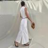 Spring and Summer New White Sleeveless Stand Collar Top Slit Loose Long dress Two-piece Set Simple Commuting Set Women