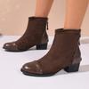 European and American Fashion British Style Short Top Autumn New Large-sized Round Toe Back Zipper Thick Heel Fashion Boots