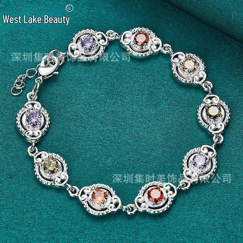 West Lake Beauty Multicolor Zircon Silver Bracelet for Women