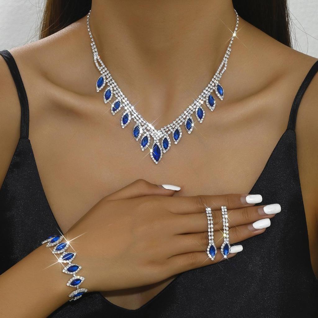 European & American Fashion Bridal Jewelry Set: Earrings, Necklace, Bracelet