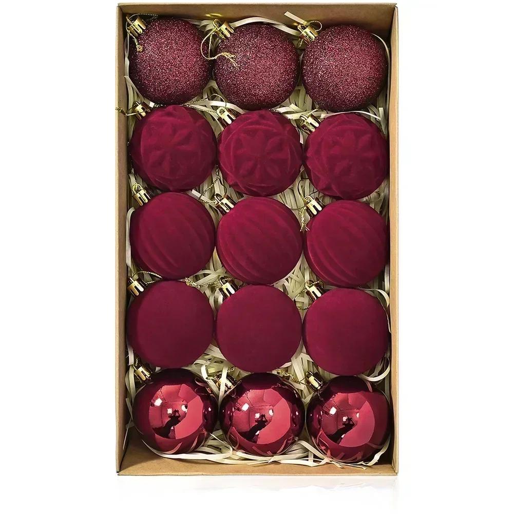 Glitter Baubles Christmas Ornaments 15-piece Set Glitter Accents Sparkling Finish Warm Christmas Atmosphere Decor