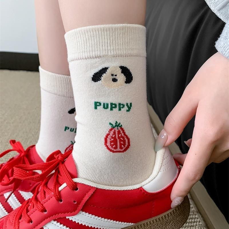 

Женские новые весенне-летние мультяшные носки-гольфы из хлопка в спортивном стиле преппи с рисунком помидора, собаки, кошки 1 pair белый