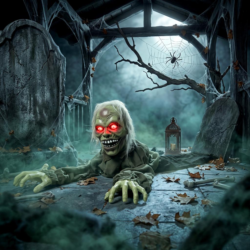 Halloween Decoration Halloween Animatronic Crawling Zombie With Light Up Eyes And Creepy Sound