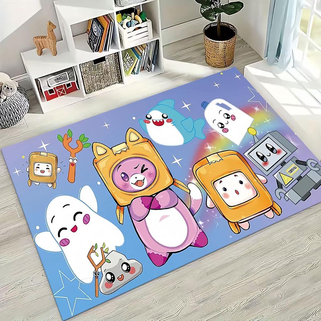 Tappeto Cartoon Lankybox Carino Foxy Boxy Rocky per Camera da Letto Soggiorno Divano Casa Zerbino Decorazione, Tappetino Pavimento Grande Antiscivolo per Bambini