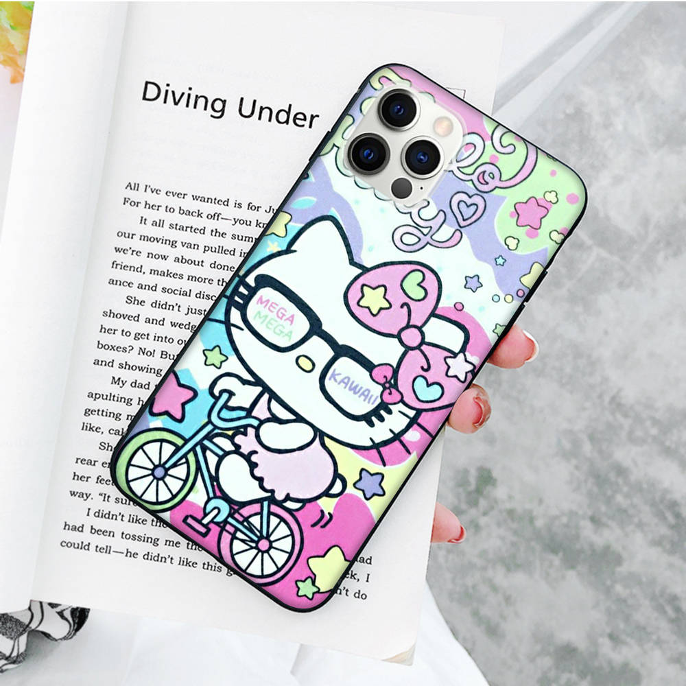 JZ3 Love Hello Kitty Black Sofe Case for OPPO Reno 8 6 5 4 Pro Plus Find X3 A17 A3 A31 A38 A40 A53 A54 A55 A74 A76 A78 A77 A80 A94 A95 A96 Lite