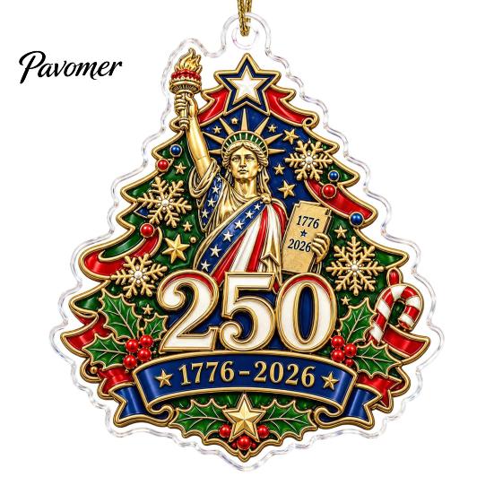 250th Anniversary Christmas Ornament Ornament, USA Santa Train 2D Flat Acrylic Decoration Patriotic Themed Party Supplies for Tree Holiday Decor, 1776