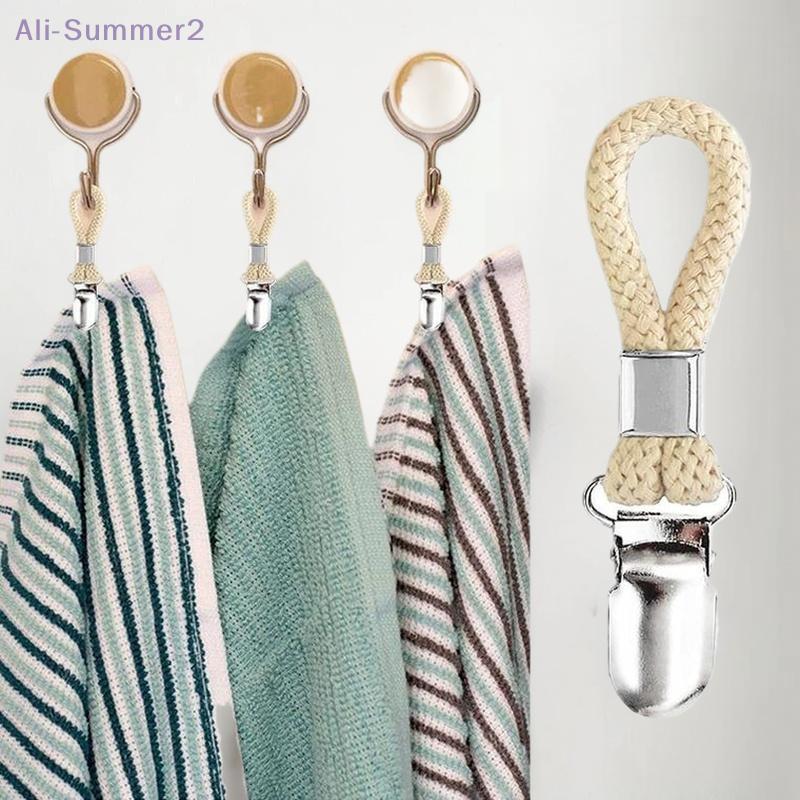{MX} 1/8/10Pcs Braided Cotton Loop Metal Towel Clip Towel Clips Bathroom Kitchen Hand Towel Clamp Hat Hanger Storage Holder