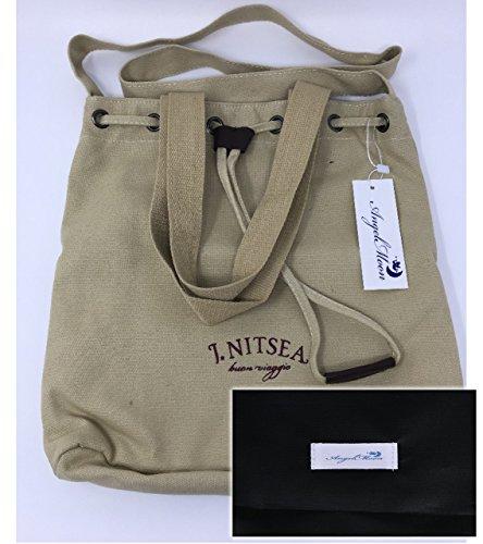 [Angel Moon] Canvas Tote Bag, 2-way, Drawstring, Crossbody, Shoulder Bag, Natural, Relaxed Fit, Women's, Office, Casual, Sub-bag, Tablet, Zipper Closu