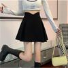 Versatile Black Fishbone High-Waisted Skirt Design-Forward Niche A-Line Hip-Covering Petite Casual All-match Versatile Pleated Skirt
