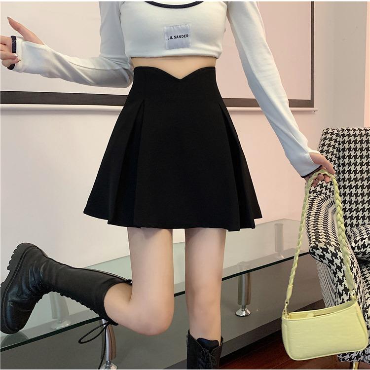 Versatile Black Fishbone High-Waisted Skirt Design-Forward Niche A-Line Hip-Covering Petite Casual All-match Versatile Pleated Skirt