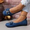 Large size flat single shoes women's new bow wedge heel low heel women's single shoes round head women's work shoes leather shoes