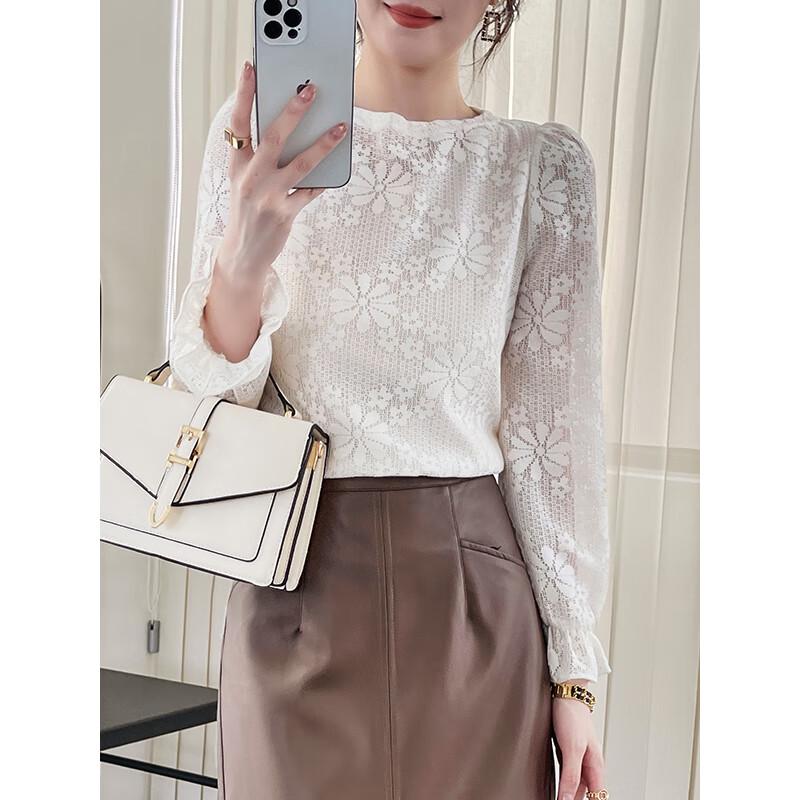 Women's Autumn Jacquard Round Neck Flare Sleeve Blouse