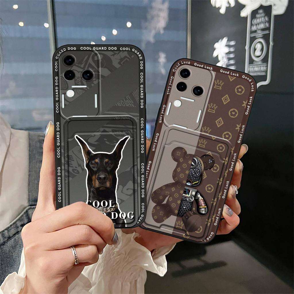 Card Slot Dirt-resistant Phone Case For VIVO S18 Pro/V30 Pro TPU Protective Cartoon Card Sleeve Graffiti Cute Soft Case