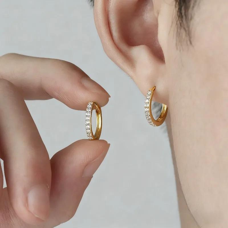 925 Silver Rhinestone Hoop Earrings for Women Exquisite Round Circle Earrings Minimalism Daily Wearing Fashion Jewelry