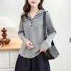2026 Spring Plus Size Women's Sailor Collar Embroidered Hoodie - Long Sleeve, Casual Fashion for Chubby Girls