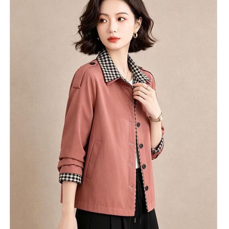 EST+II Women's Autumn Plaid-Lined Lapel Short Jacket
