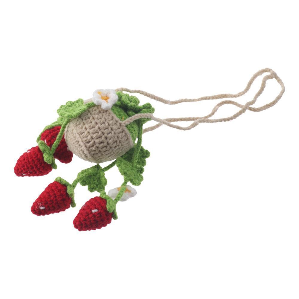 Car Hanging Ornament, Plant Strawberry Car Accessories, Cute Crochet Plant Rear View Mirror Pendant, Car Interior Accessories, Car Decoration Charms