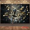 1pc 2D Flat Party Banner1pc Vintage Microphone Backdrop With Golden Music Notes Lights No Power Required Made with Durable Polyester Made