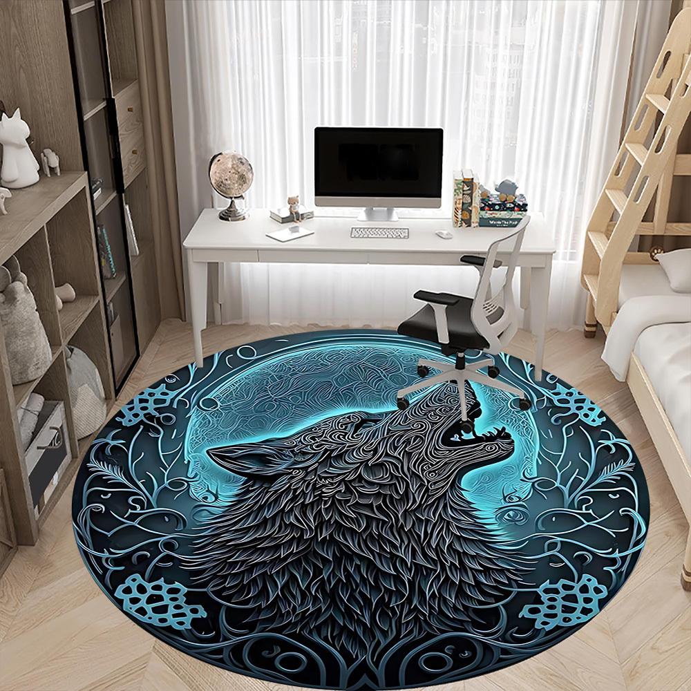 1 alfombra redonda para oficina Luna de Lobo, debajo de sillas de oficina, dormitorio, sala de estar, decoración del hogar, decoración de habitación