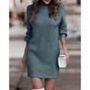 Womens Solid Color High Neck Long Sleeve Knit Sweater Dress Regular Fit Elegant Office Style