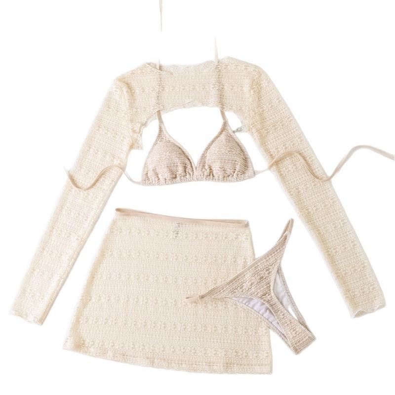 Solid Color New Neck Sexy Swimsuit with Skirt Blouse Four-piece Split Swimming