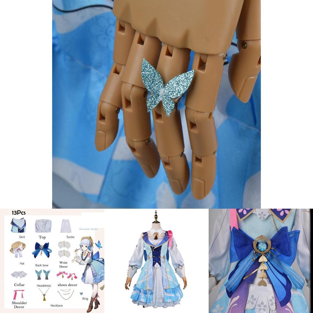 Genshin Impact Kamisato Ayaka Cosplay Costume Wig Flower Dress Hat Halloween