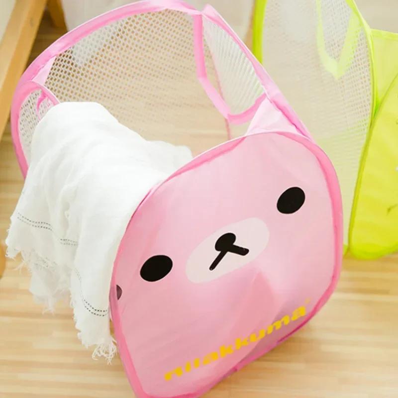 Large Capacity Cartoon Animal Laundry Hamper Breathable Mesh Pop Up Storage Basket Space-Saving Foldable Dirty Clothes Organizer