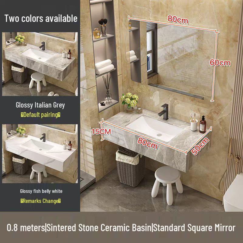 Modern Minimalist Sintered Stone Washbasin Set with Seamless Ceramic Sink, Bathroom Cabinet, and Mirror Storage Cabinet