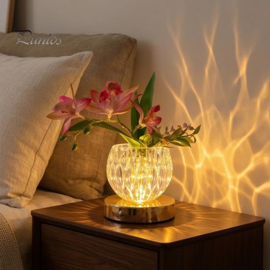 Berührungssteuerung Nachttischlampe Blume Tischlampe, 3 Farben Orchidee Nachtlicht, Wiederaufladbar Kabellos Dimmbar Künstlich Kreativ DIY Florale Leuchte LED mit