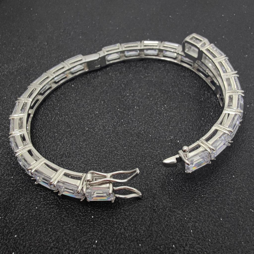 European and American Hip Hop Single Row Rectangular Zircon Men's Bracelet Real Gold Electroplating Hipster Couple Bracelet Jewelry