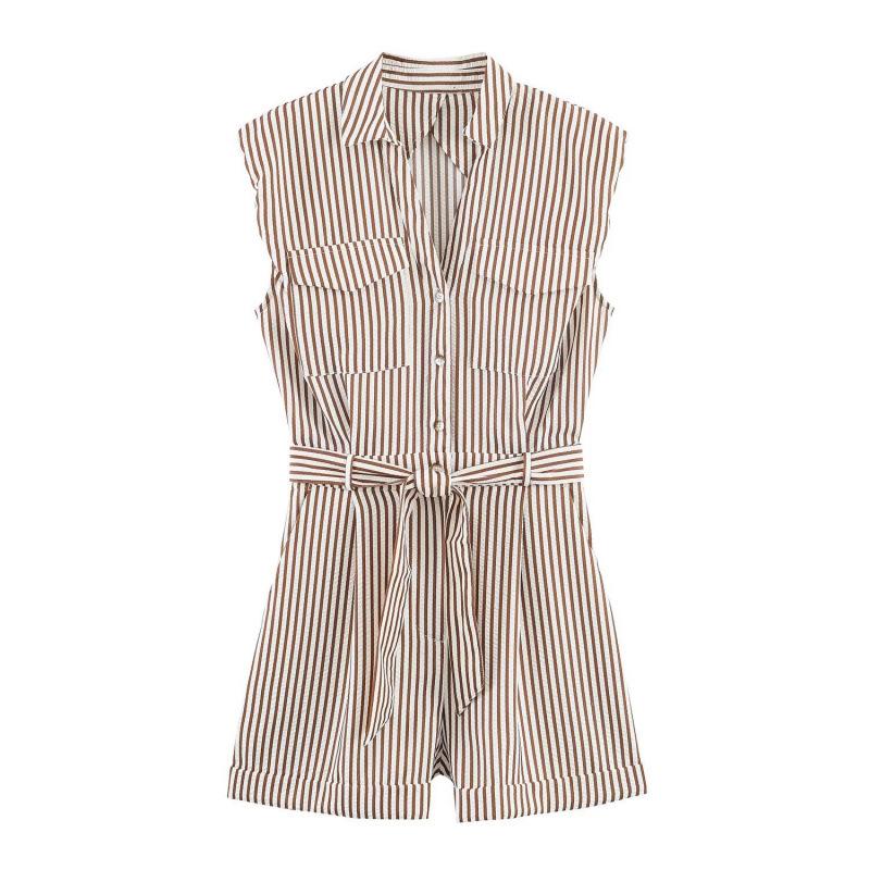 

Spring 2026 European & American Style Fashion Jumpsuit with Belt & Striped Shorts 4387048 Large