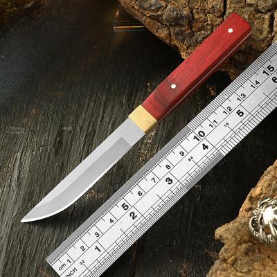 Mongolian Knife Copper Hand Meat Knife Household Fruit Knife Wooden Handle Small Straight Knife Outdoor Portable.