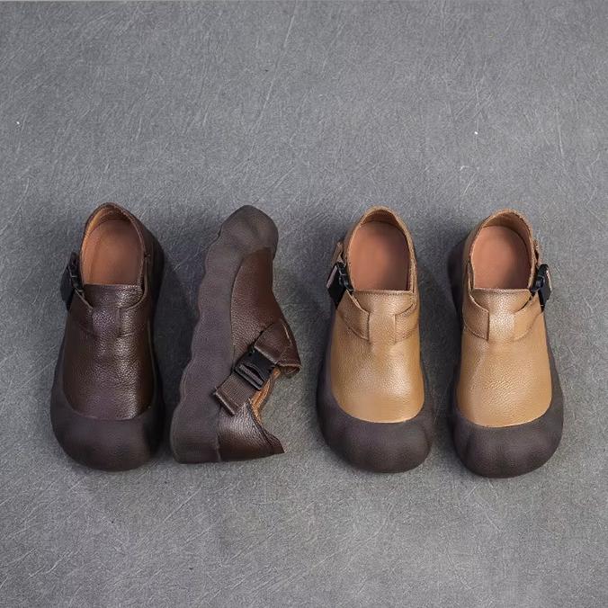 Johnature Retro Soft Leather Thick Soled Shoes Buckle Casual And Comfortable Women's Flat Platform Shoes