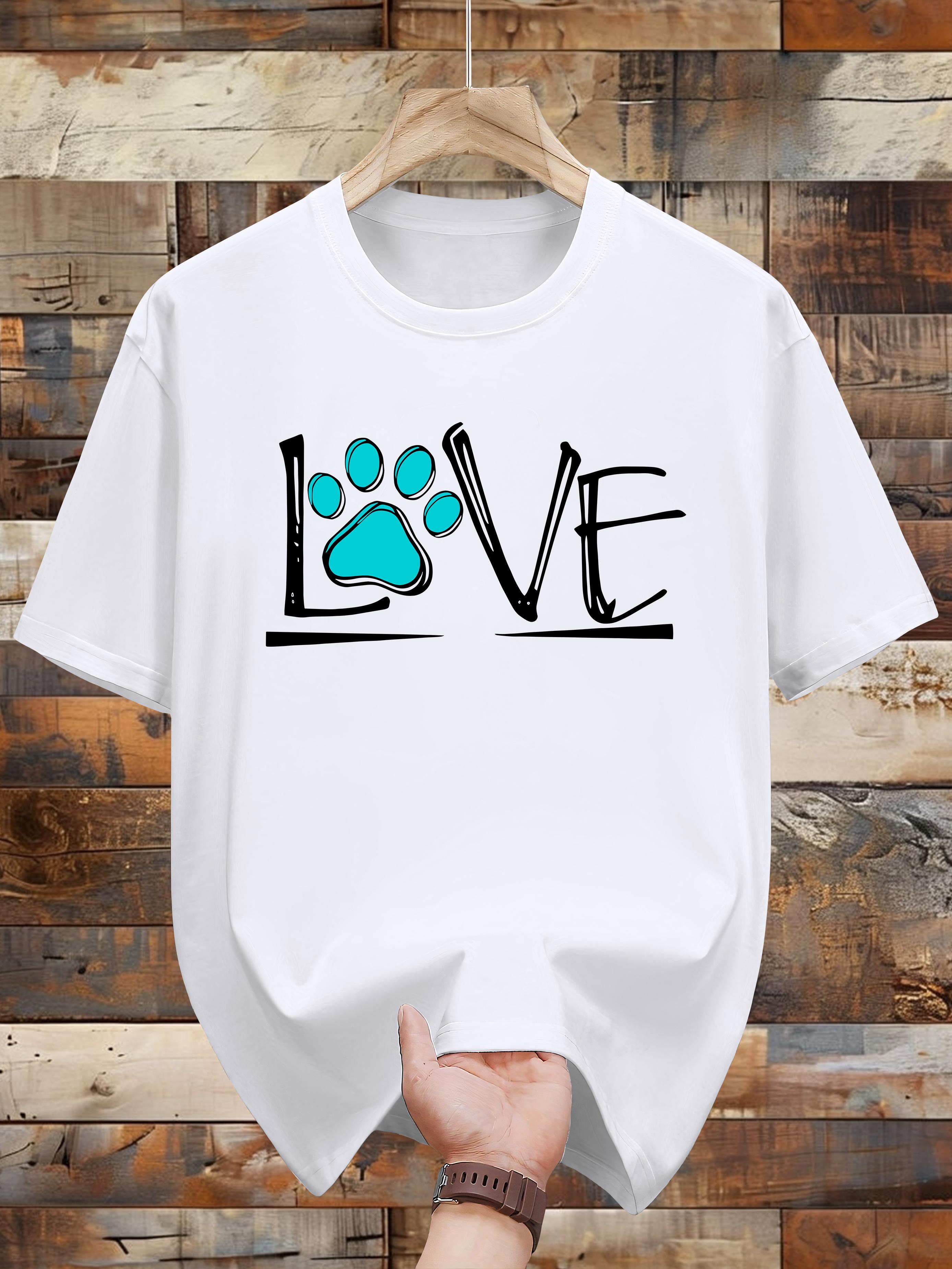200g 100% Cotton LOVE Paw Print T-shirt - Casual XXXL