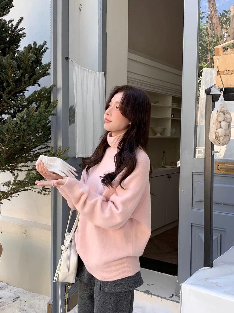 1011 autumn and winter women's thickened soft cashmere turtleneck long-sleeved pullover shoulder sleeve casual lazy sweater